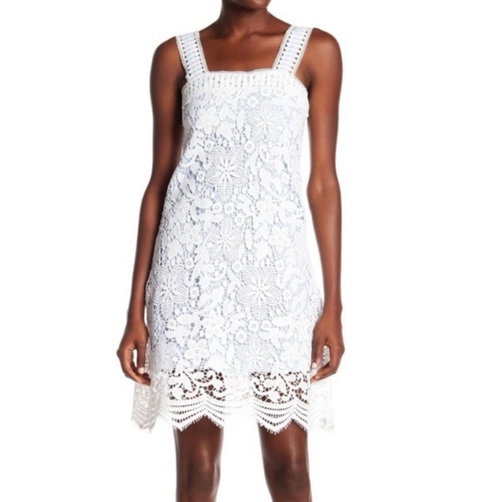 Romeo & Juliet Couture Blue and White Floral Crochet Lace Dress Summer Wedding